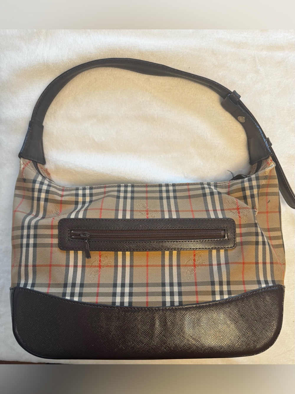 Vintage Burberry Nova Check Shoulder Bag Brown Leather Trim Y2K Designer Purse